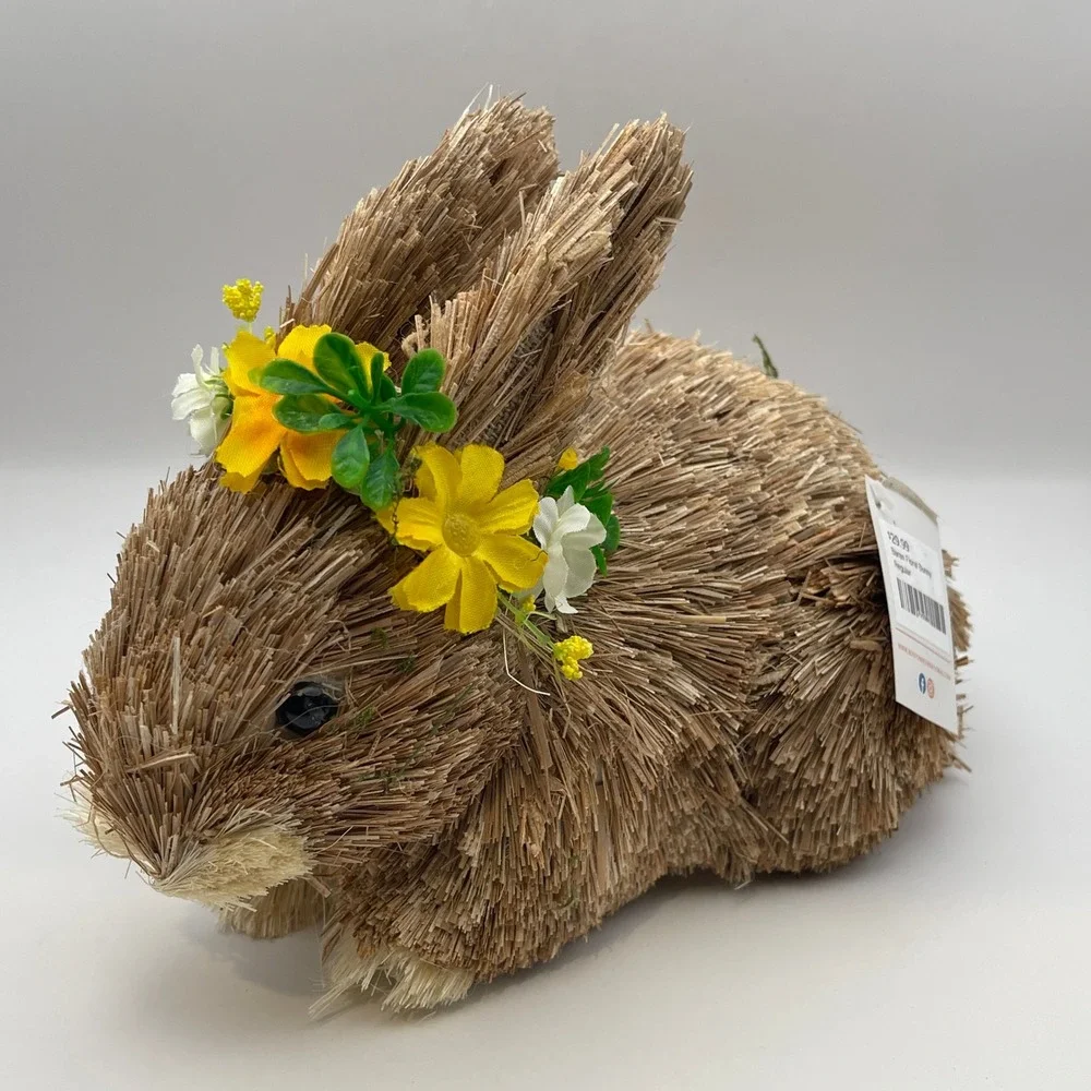 Boston International Baran Floral Bunny Sisal Straw Easter Rabbit Figurine 9in